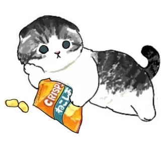 😐 Crisps
ねこしま gato, snack, patatas fritas, animal, kawaii, lindo, comida, gatito whatsapp sticker