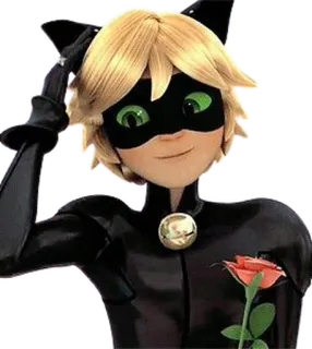 😺 Cat Noir Miraculous Ladybug Katze, schwarze Katze, Rose, Miraculous Ladybug, Cartoon telegram sticker