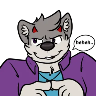 👹 heheh.. Furry, Loup, Cornes de diable, Sourire narquois, Dessin animé, Illustration whatsapp sticker