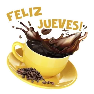 😶 FELIZ JUEVES! café, quinta-feira, xícara, saudação, espanhol telegram sticker