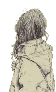 🙁 meisje, hoodie, tekening, rug, schets, kunst whatsapp sticker