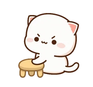 😠 chat, mignon, dessin animé, en colère, chaise, chat blanc telegram sticker