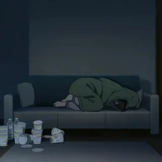 🥀 canapé, dormir, épuisement, désordonné, animé, fatigué, paresseux telegram sticker