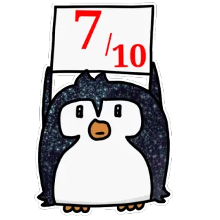 7⃣ 7/10 pingüino, calificación, puntuación, gracioso, dibujos animados, animal, lindo, meme telegram sticker