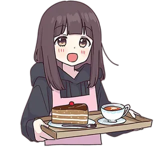 🍰 anime, cartoon, girl, cake, dessert, tea, cute telegram sticker