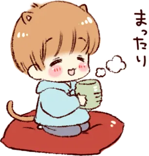 ☺️ まったり Animé, Kawaii, Mignon, Thé, Relaxant, Dessin animé telegram sticker