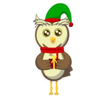🎁 sowa, boże narodzenie, prezent, zima, święta, zwierzę, uroczy, kreskówka whatsapp sticker