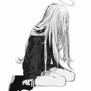 🌨 Anime, Mädchen, Engel, Traurig, Halo, Schwarzweiß whatsapp sticker