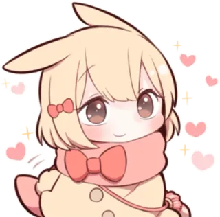🙂 귀여운, 카와이, 애니메이션, 토끼, 목도리, 하트 telegram sticker