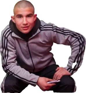 🐂 hombre, sentado, chándal, calvo, retrato, casual telegram sticker