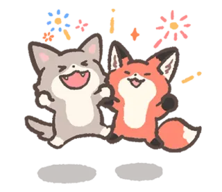 🤩 Best friends ever 動物, 友情, キツネ, オオカミ, 花, 漫画 telegram sticker