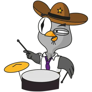🤪 cartoon, bird, drummer, sheriff, hat, music telegram sticker