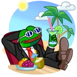 🏝 Ếch Pepe, bãi biển, cocktail, mùa hè, ếch hoạt hình, thư giãn, kính râm whatsapp sticker