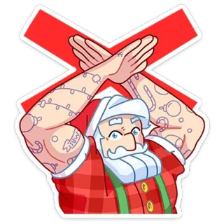 ❌ Santa Claus papá noel, navidad, tatuajes, brazos cruzados, festivo telegram sticker