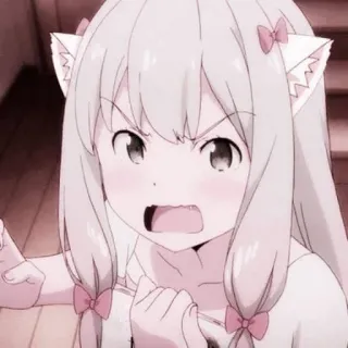 💗 Anime, Fille, En colère, Oreilles de chat, Rose, Dessin animé telegram sticker