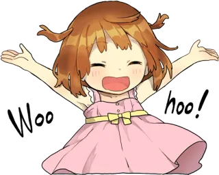 👊 Woo hoo! Аниме, Девушка, Ура, Ура, Счастливый, Праздник telegram sticker