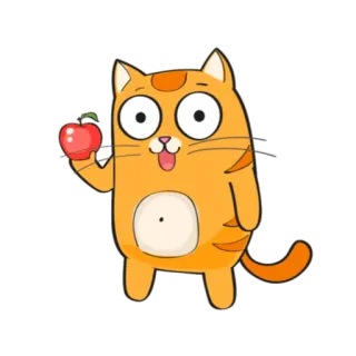🍎 Katze, Apfel, Cartoon, Tier, süß telegram sticker