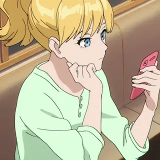 🥂 Anime, Cô gái, Điện thoại, Tóc vàng, Phim hoạt hình telegram sticker