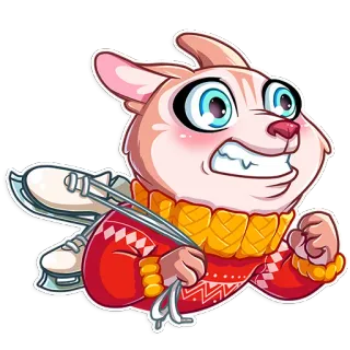 🏃 patinage, dessin animé, mignon, hiver, animal, patins, pull, en colère telegram sticker