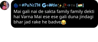 😂 Mai gali nai de sakta family family dekti
hai Varna Mai ese ese gali duna jindagi
bhar jad rake he badve Mạng xã hội, Văn bản, Tiếng Ấn Độ, Lời lăng mạ, Lời tục tĩu telegram sticker