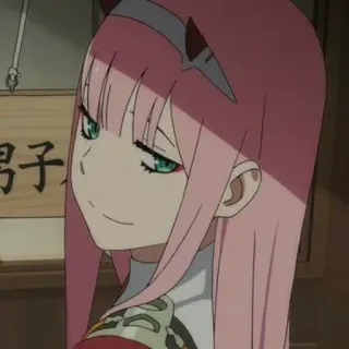 🍭 Zero Two Darling in the Franxx anime, Zero Two, Darling in the Franxx, cabelo rosa, arrogante, garota, personagem telegram sticker