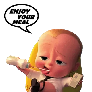 🥗 Boss Baby The Boss Baby ENJOY YOUR MEAL bebé, dibujos animados, comida, disfrutar, biberón, un jefe en pañales telegram sticker
