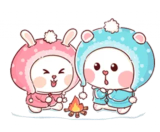 🔥 Cartoon, Niedlich, Hase, Bär, Lagerfeuer, Tiere, Kawaii telegram sticker