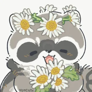🌻 raccoon, animal, flowers, cute, nature, cartoon telegram sticker
