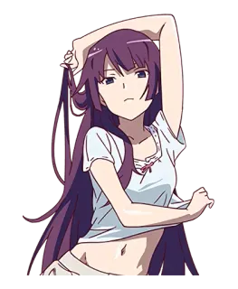 😕 애니메이션, 여자, 긴 머리, 캐릭터, 포즈, 만화 telegram sticker