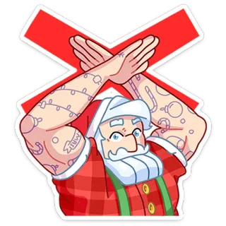 ❌ Santa Claus Père Noël, Noël, Tattoos, Vacances, Dessin animé, Festif telegram sticker