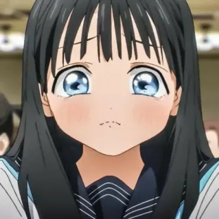 🍥 Anime, Garota, Uniforme escolar, Fofa, Cabelo preto, Olhos azuis telegram sticker