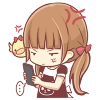 😠 소녀, 화난, 치비, 전화, 귀여운, 스티커 telegram sticker