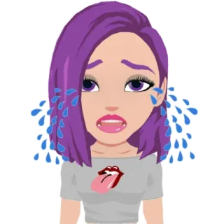 😭 khóc, buồn, hình đại diện, tóc tím, nước mắt, cảm xúc telegram sticker