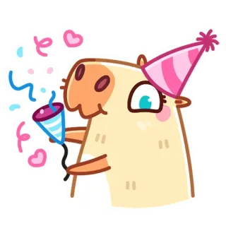 🥳 Мультфильм, Животное, Вечеринка, Праздник, Шляпа, Конфетти, Милый telegram sticker
