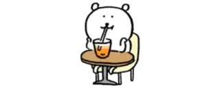 👑 bear, drinking, cute, cartoon, table, chair telegram sticker