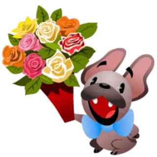 🌹 cachorro, flores, buquê, fofo, desenho animado telegram sticker