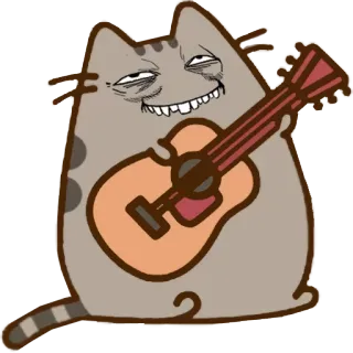 🎸 Pusheen แมว, การ์ตูน, กีตาร์, เพลง, น่ารัก, มีม, ตลก telegram sticker