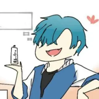 🦕 ソーダ味 Anime-Stil, Cartoon, Limo, Süß, Blaue Haare, Japanischer Text whatsapp sticker