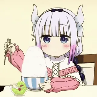 🍚 Kanna Kamui Miss Kobayashi's Dragon Maid Anime, Kanna, Dragón, Comiendo, Kawaii, Lindo, Manga whatsapp sticker