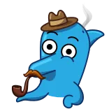 🤔 Dessin animé, Animal, Dauphin, Chapeau, Pipe, Moustache, Personnage telegram sticker