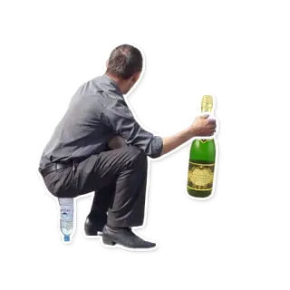 🍾 pria, duduk, botol, botol air, alkohol, sampanye, minum whatsapp sticker