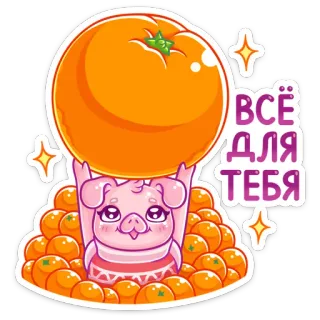 🍊 ВСЁ
ДЛЯ
ТЕБЯ cerdo, naranja, fruta, kawaii, lindo, para ti, pegatina telegram sticker