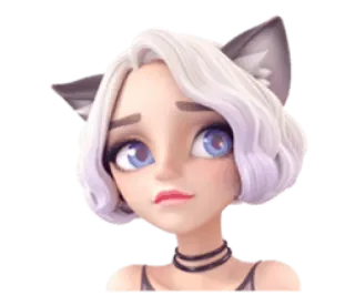 🙁 стикер, аниме, милый, девушка, кошачьи ушки, мультфильм telegram sticker