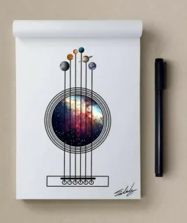 🎵 guitare, planètes, espace, musique, galaxie, art telegram sticker