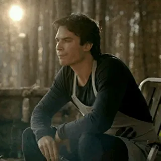 🦇 Damon Salvatore The Vampire Diaries Ian Somerhalder, wampir, ponury, zamyślony, postać, serial TV, The CW telegram sticker