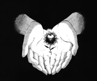 🌼 mãos, flor, proteção, crescimento, preto e branco, arte whatsapp sticker