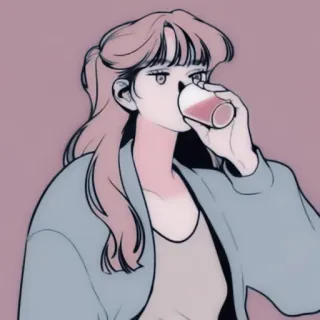 🐇 mulher, bebida, desenho animado, ilustração, pastel, anime telegram sticker
