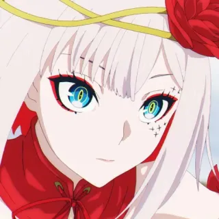 🥀 Anime, Ragazza, Rosso, Capelli bianchi, Rosa, Personaggio, Manga telegram sticker