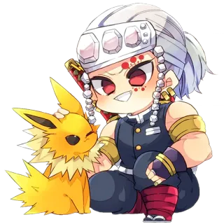 💎 Tengen Uzui Demon Slayer Tengen Uzui, Demon Slayer, Anime, Manga, Pokemon, Jolteon, carino, Chibi, Fanart telegram sticker