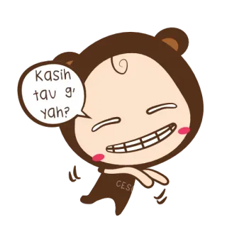 😛 Kasih tau g' yah? Kreskówka, Wyraz, Pytanie, Postać, Słodki, Animowany telegram sticker
